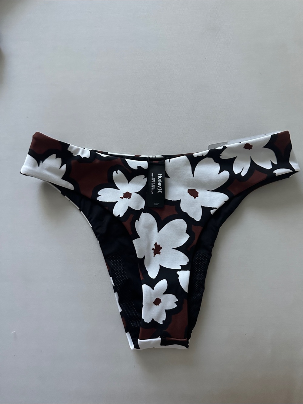 NWT Hurley Brown & White Floral High-Cut Bikini Bottoms
